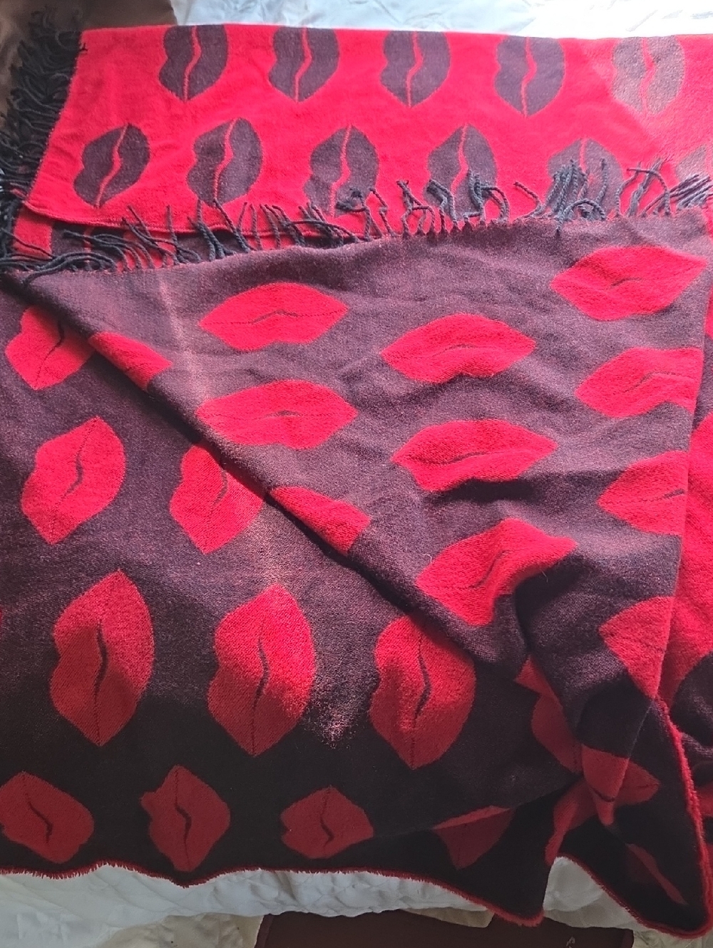 Victoria's Secret Red and Black Lip Print Throw